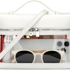 Clear small vegan leather transparent crossbody bag for women, stadium approved,